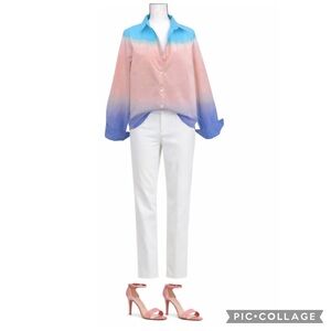 NEW SKINNYGIRL HSN 743-758 CARLEE OMBRÉ POPLIN ON BUTTON DOWN SHIRT
